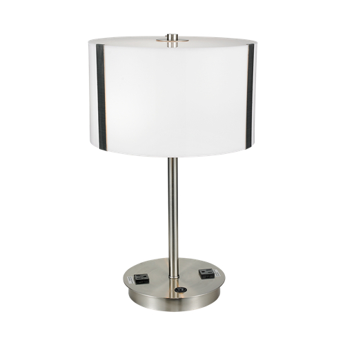 Brushed Nickel Table Lamp with Outlet
