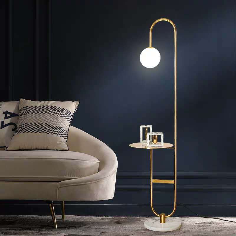 Glass globe floor lamp with table
