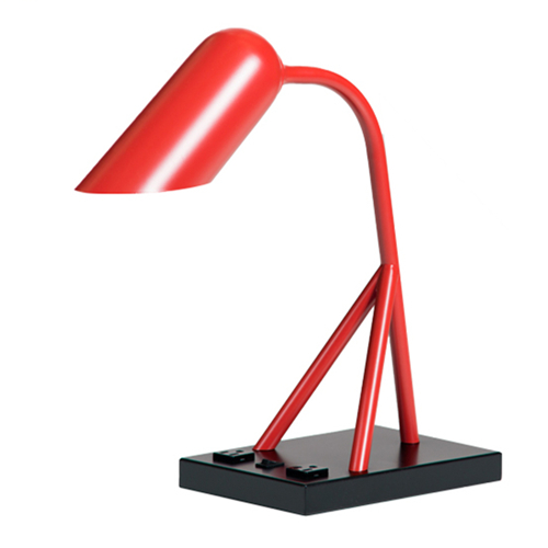 Red desk lamp with outlet
