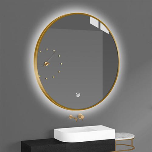 Round gold mirror with lights