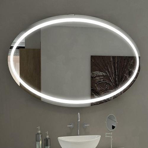 Oval illuminated bathroom mirror