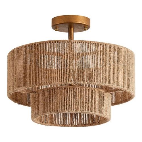 Two tier hemp rope semi flush mount light
